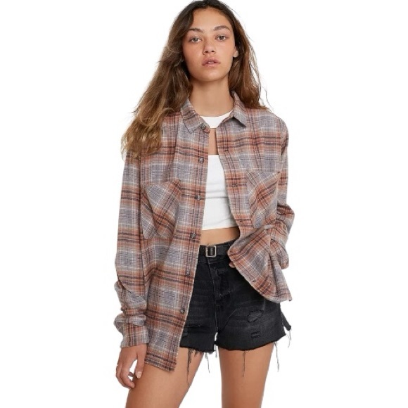Urban Outfitters UO Dustin Grey Flannel Shirt - Size Medium - Picture 1 of 3